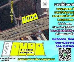 ขายที่ดินติดถนนพระราม2 ทางเข้าวัดปากบ่อ ต.บางกระเจ้า จ.สมุทรสาคร 988.8 ตรว.